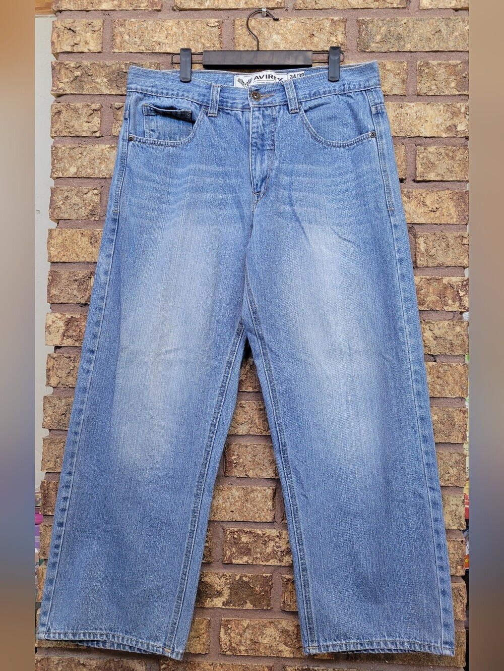 Avirex Y2K Baggy Wide Leg Jeans Men’s 34x28 Skater Light Wash Denim